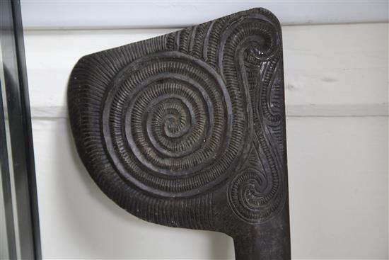 A Maori carved hardwood tewhatewha club, New Zealand, 59in.